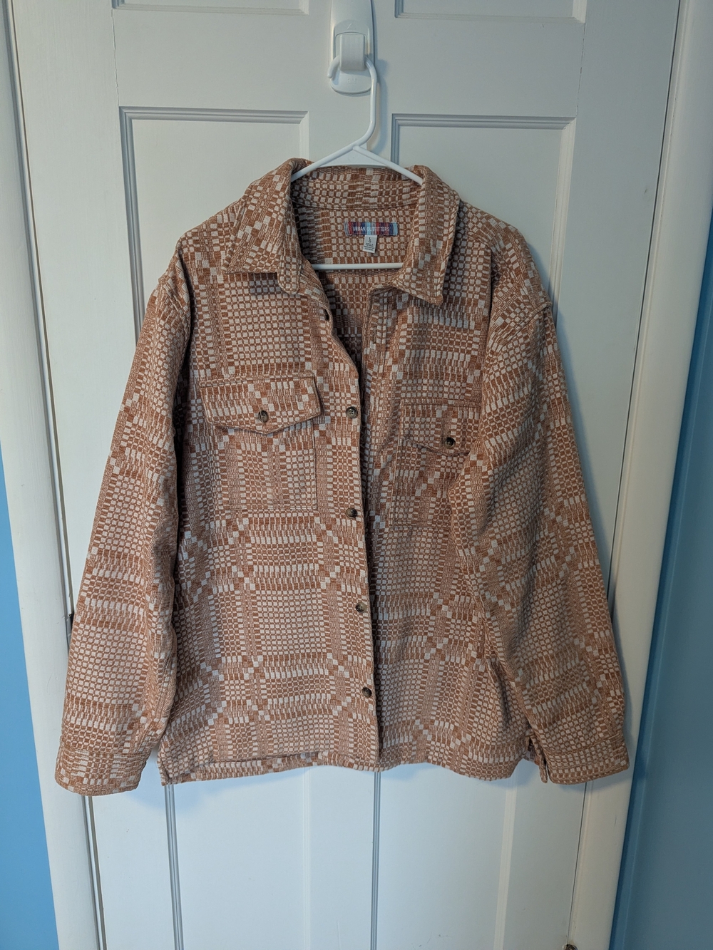 Urban Outfitters Orange & Cream Patterned Jean Shacket